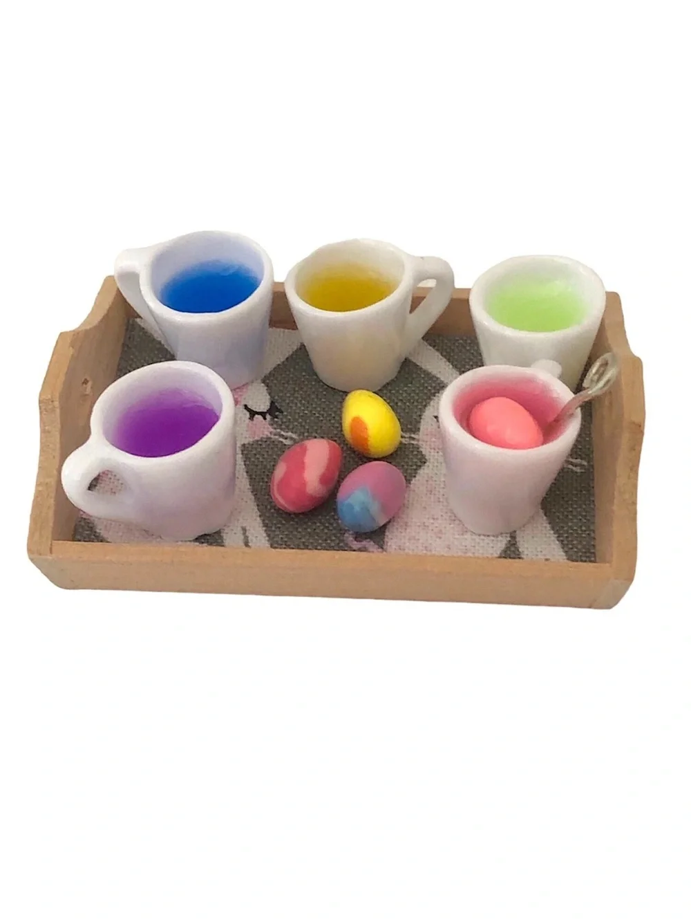 Dollhouse Miniature Easter Egg Coloring Kit Tray Artisan Clay Set Handmade 1:12
